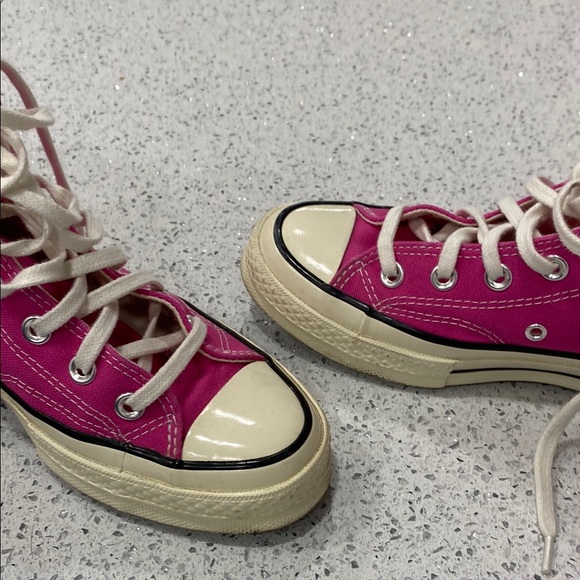 Women’s Converse Pink and Off White shiny High-Top Sneakers - Picture 7 of 9